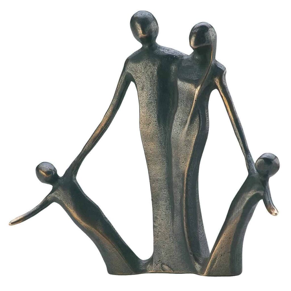 Bronzeskulptur "Familie med 2 børn"