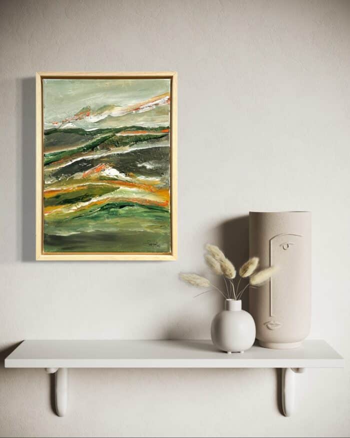 Maleri i massiv egetræsramme 30x40 cm. abstrakt motiv II - Billede 2
