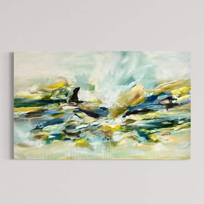 Spirende grønt, Blå brus, Solens guld 80x130 cm.