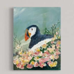 Søpapegøje på blomstereng 30x40 cm.