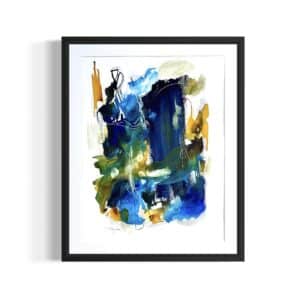 Papirværk str. 40x50 cm. Abstraktion i blå og gule farver