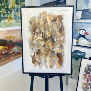 Blæk på papir - gyldne jordfarver 60x80 cm.