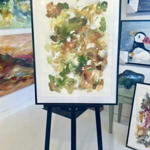 Blæk på papir - sarte grønlige jordfarver 60x80 cm.