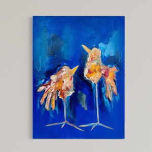 Guldfugle på blå baggrund 70x90 cm.
